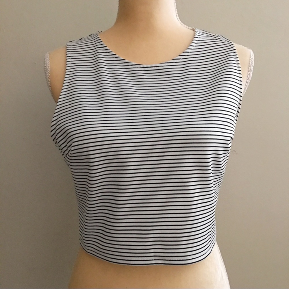 Free Press Sleeveless Black/White Stripe Crop Top